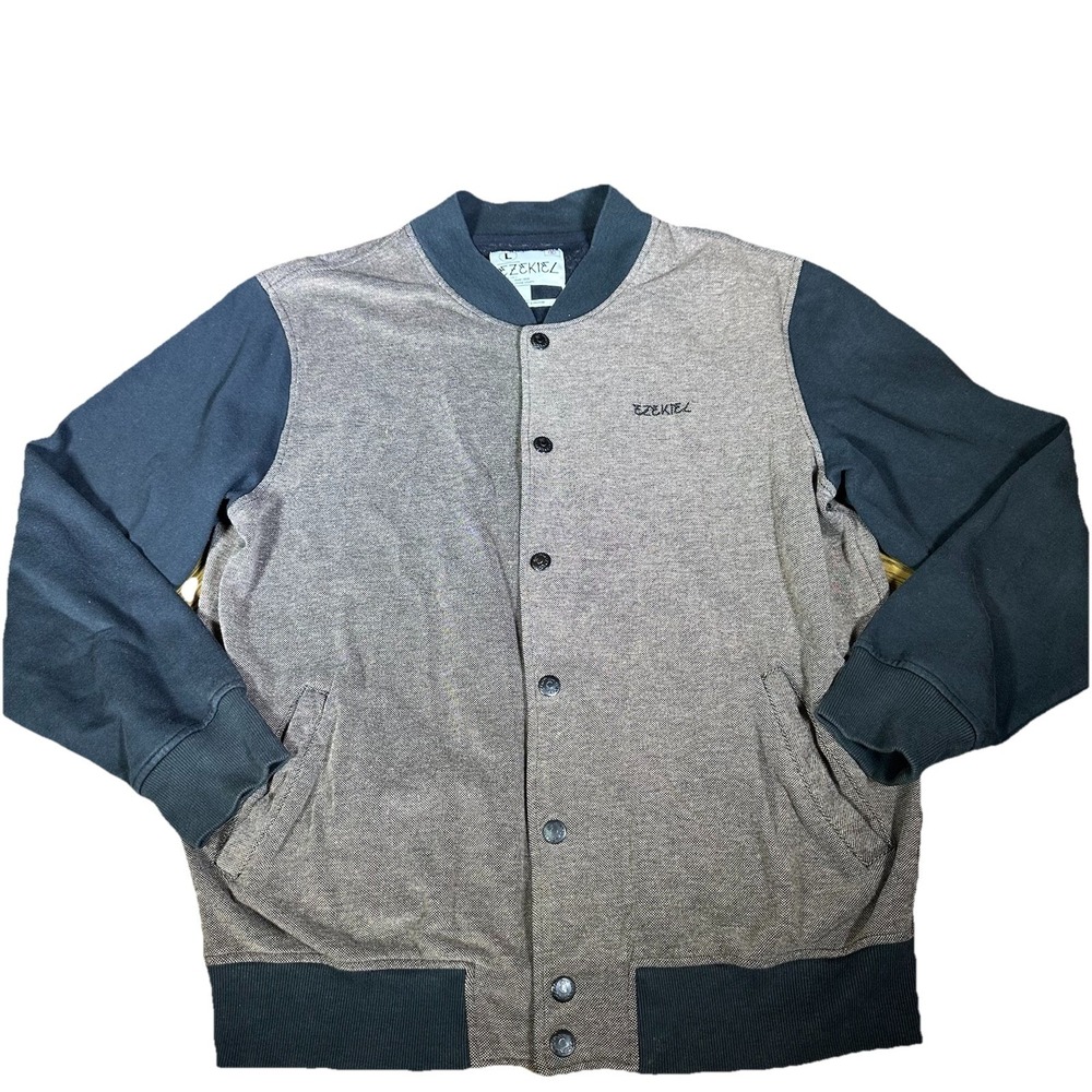 Ezekiel Mens Snap Front Baseball Sweatshirt With Pockets Black/Brown Large